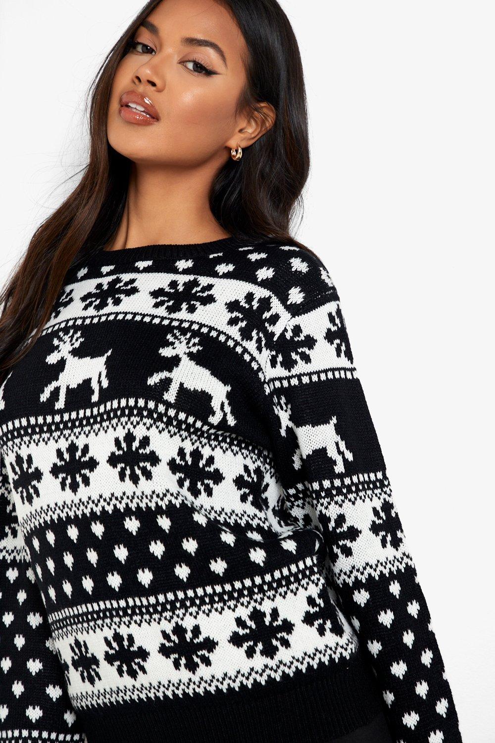 Ugly Reindeer Snowflakes Pattern Black and White  