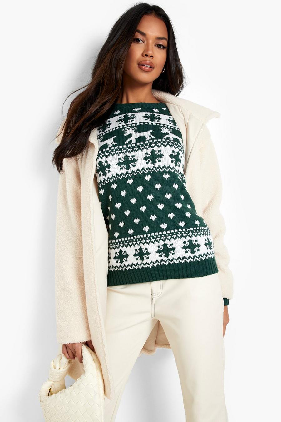 Bottle green Reindeer & Snowflake Christmas Sweater