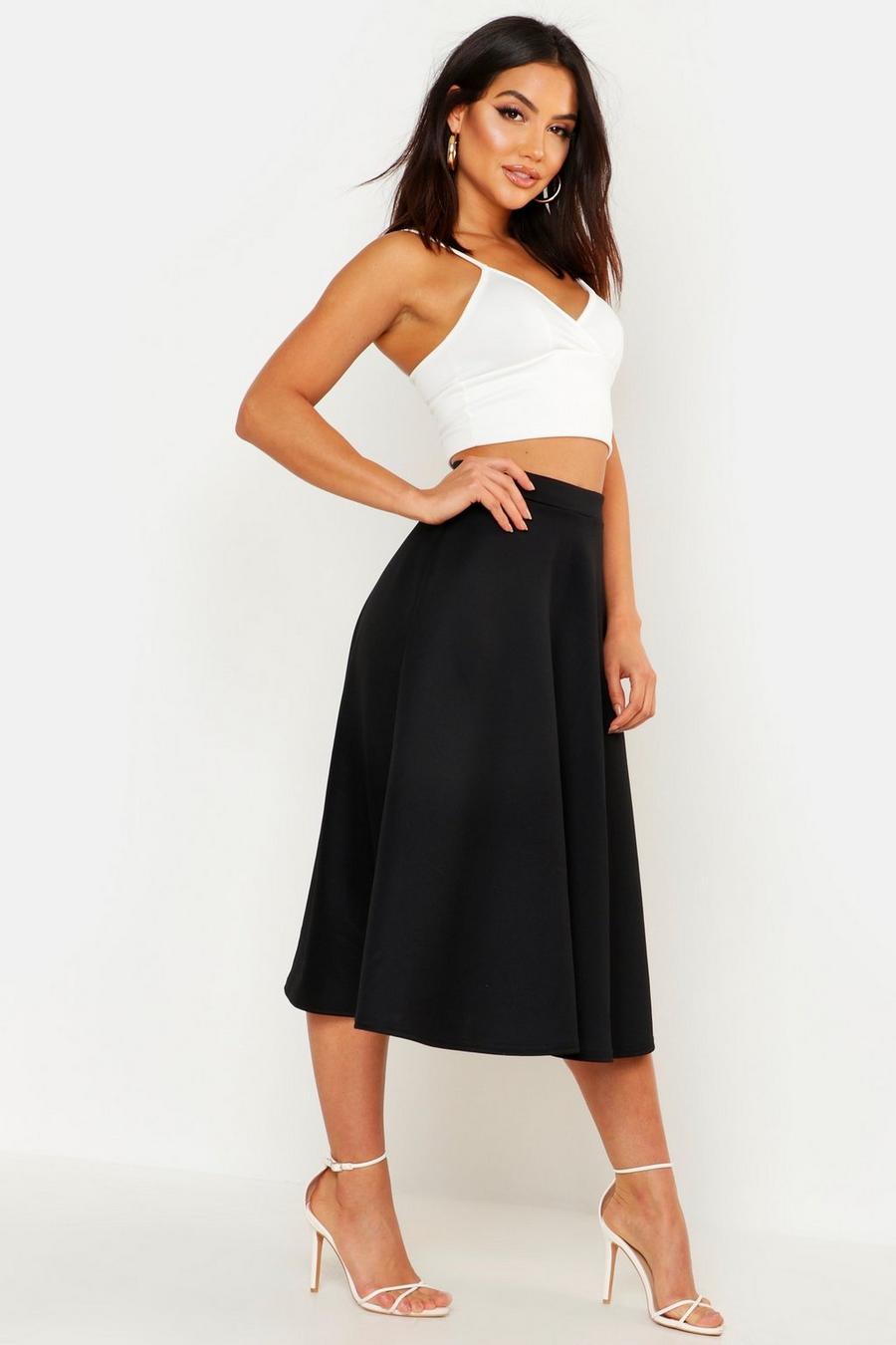 Black Basic Plain Full Circle Midi Skirt image number 1