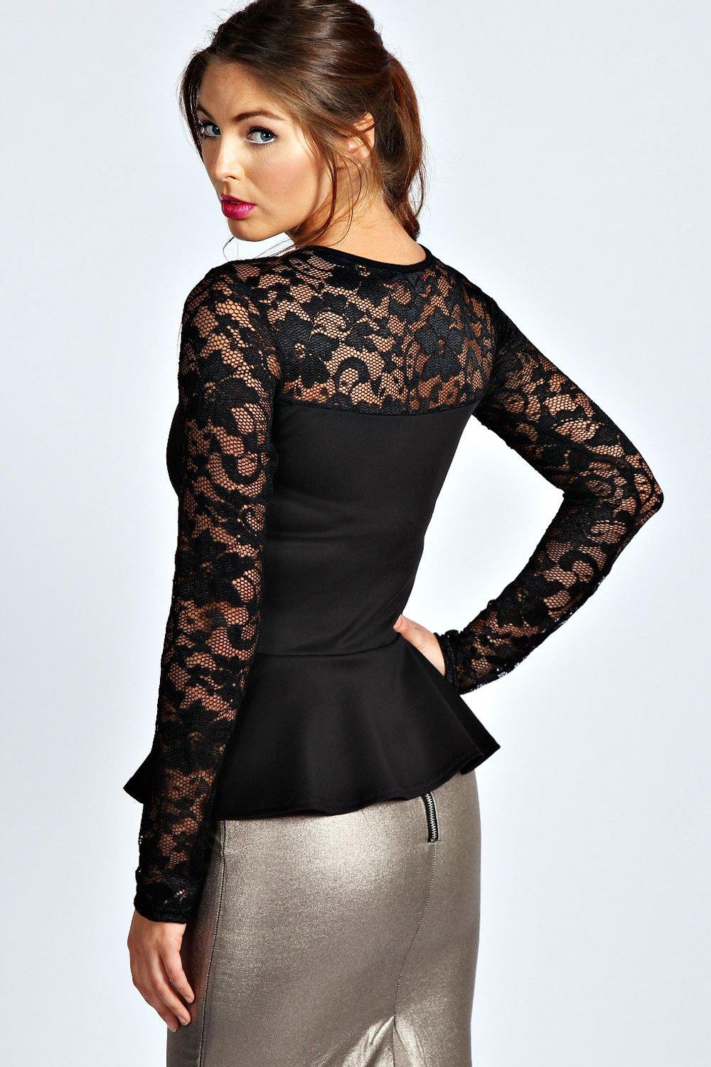 Alannah Lace Long Sleeve Peplum Top boohoo NO