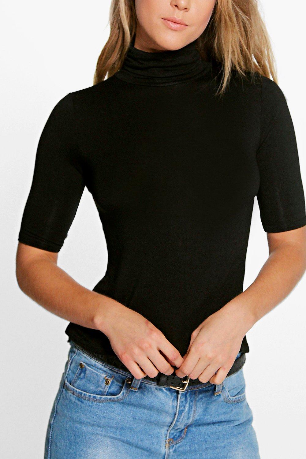 Women s Turtle Neck Short Sleeved Top Boohoo UK