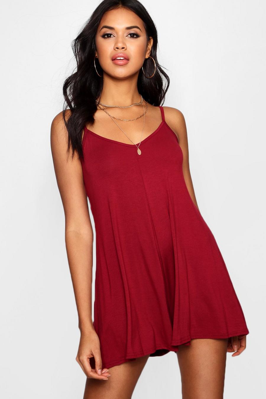 Berry red Basic Strappy Swing Playsuit