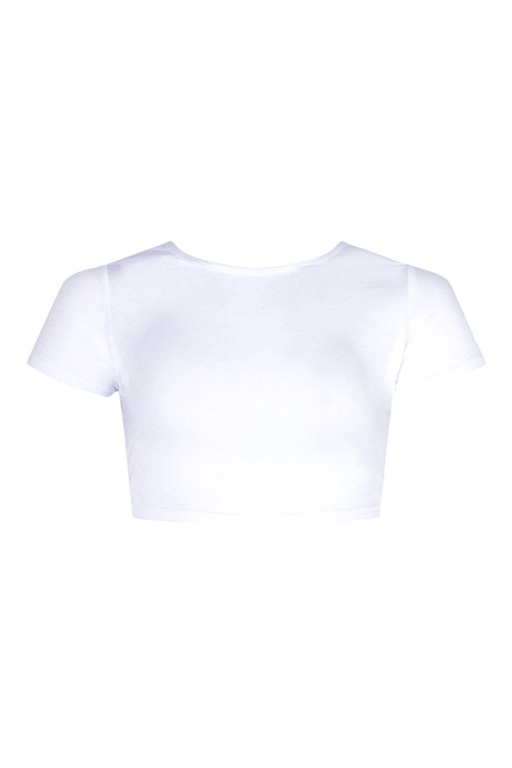 White Basic Short Sleeve Crop Top