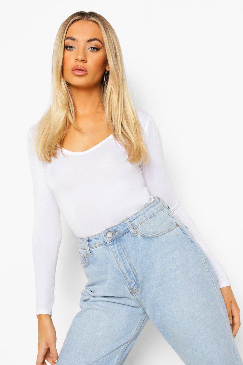 boohoo denim v neck dress with puff sleeve in white