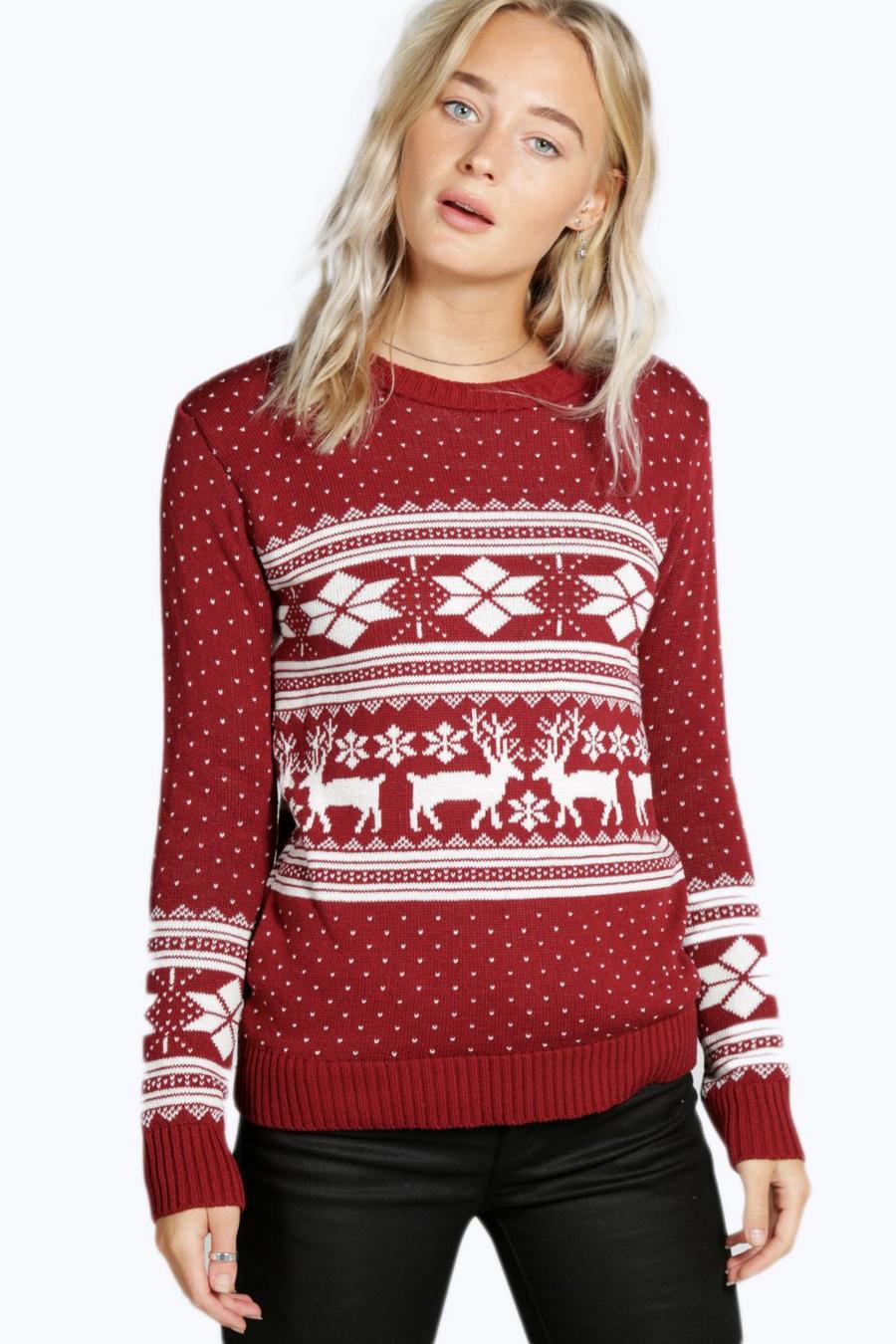 Wine Reindeer Fairisle Christmas Sweater image number 1