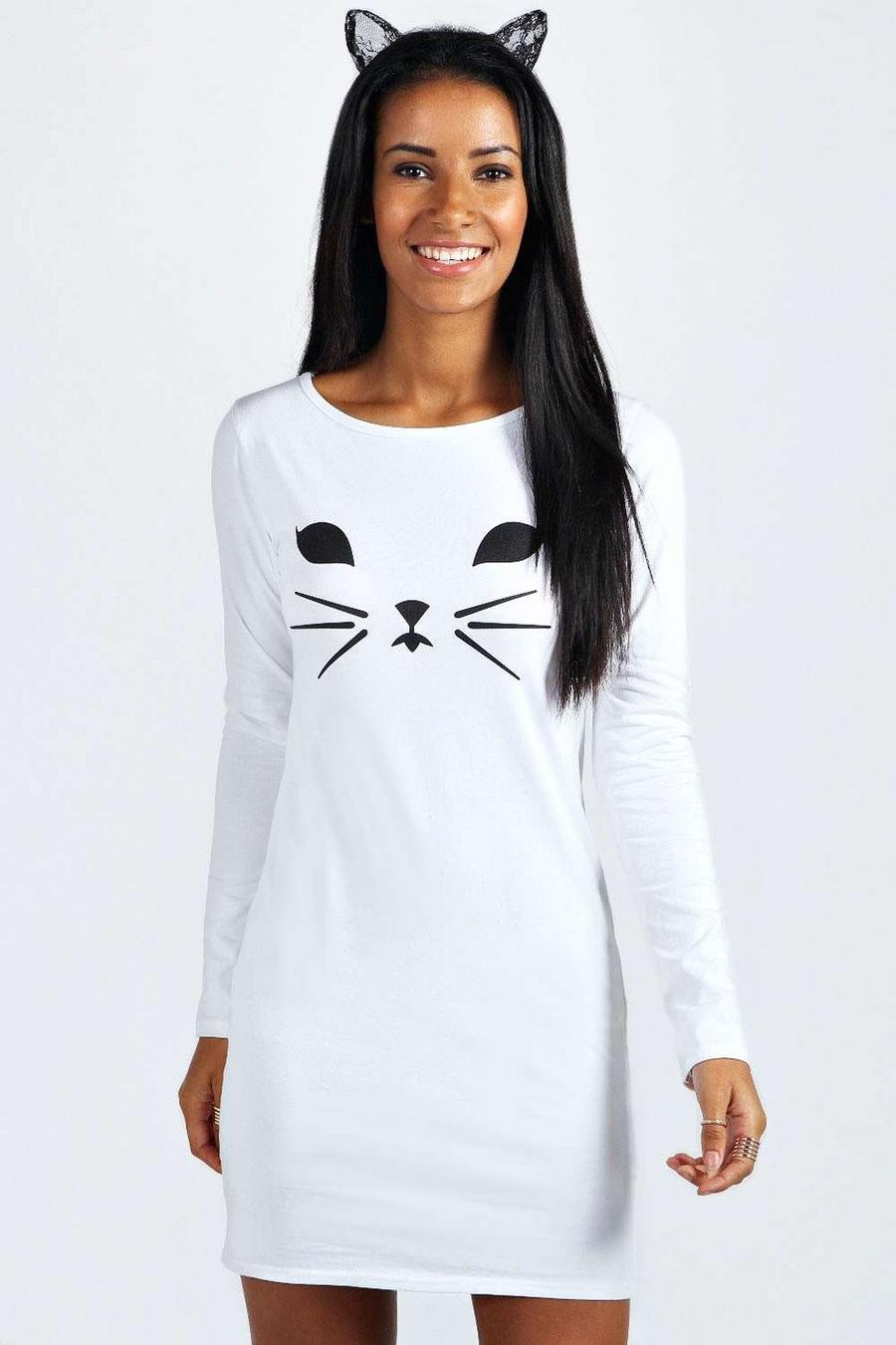 White Halloween Cat Face Bodycon Dress image number 1