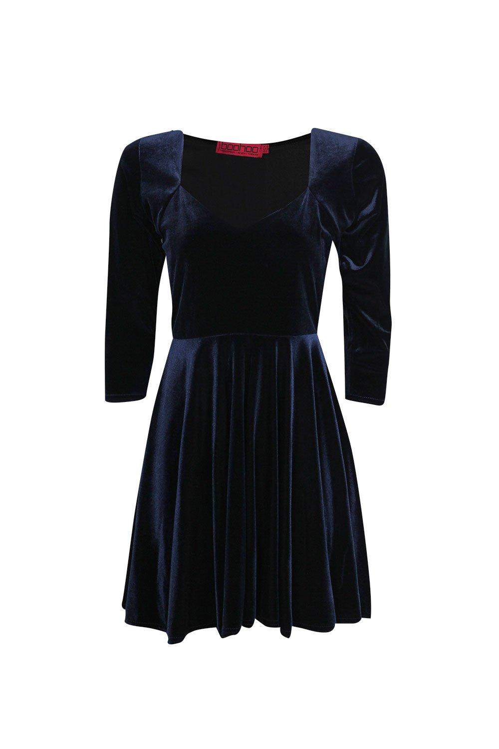 boohoo navy skater dress