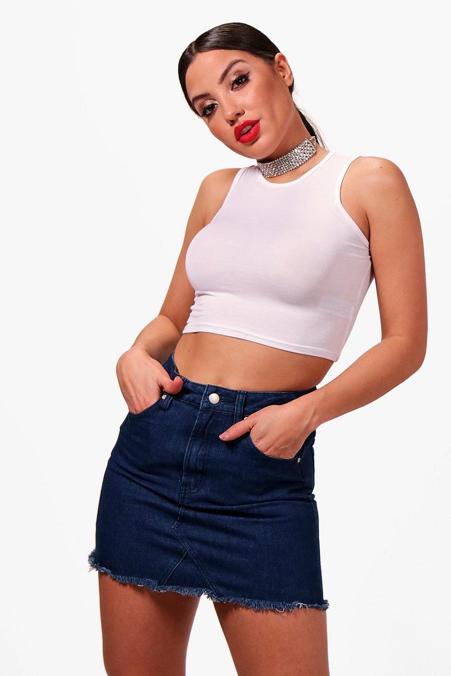 White Basic Slash Neck Crop Top image number 1