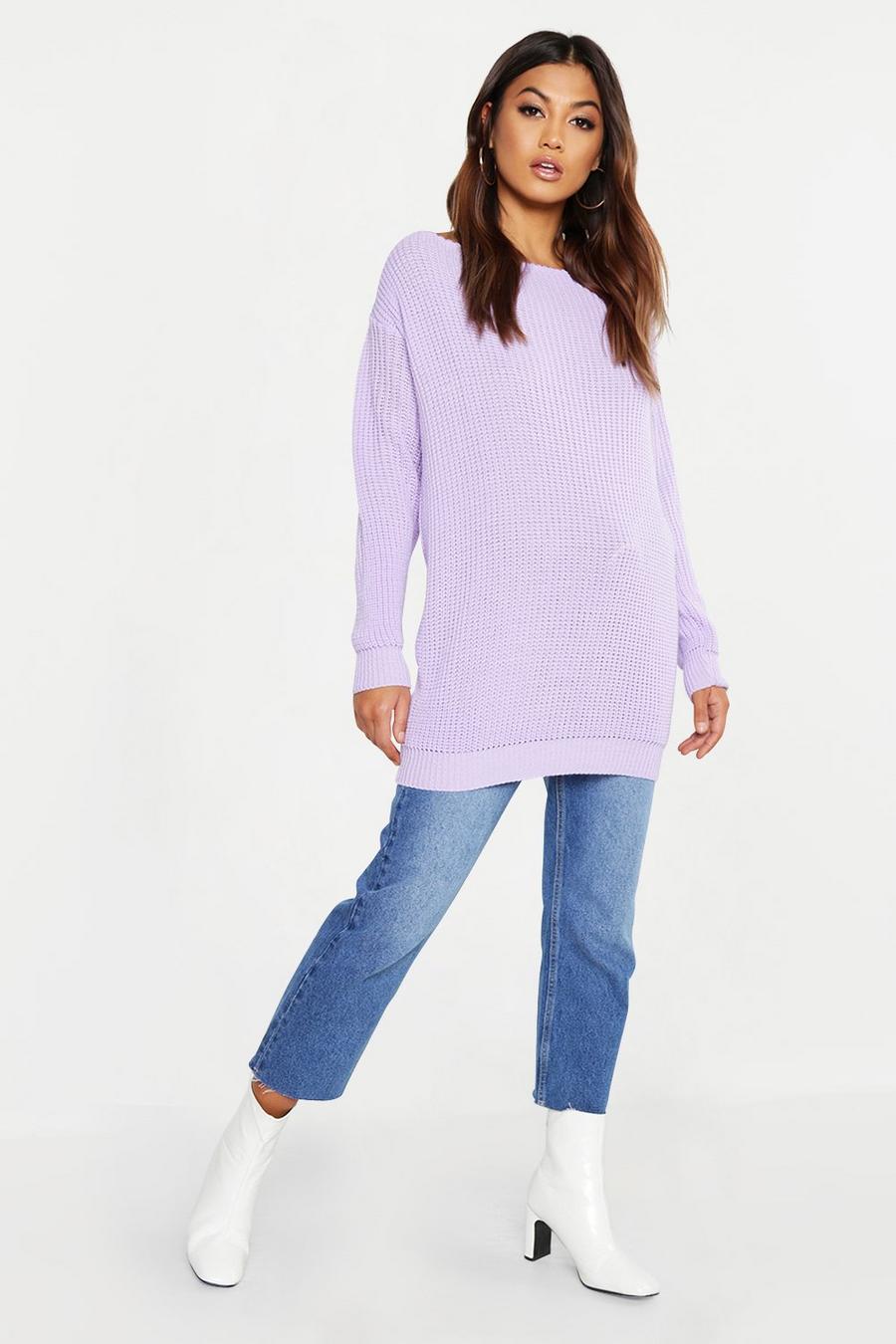 Lilac Slash Neck Fisherman Sweater image number 1