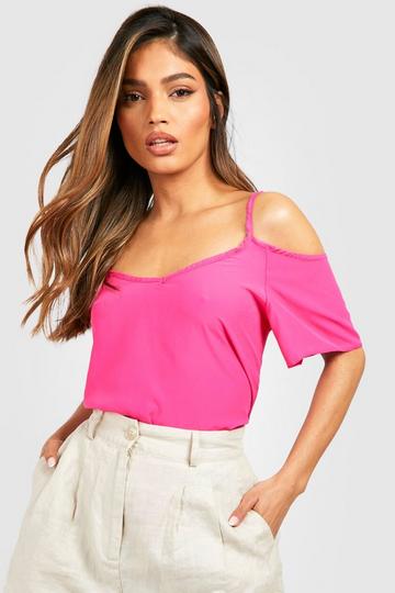 Woven Strappy Open Shoulder Top pink