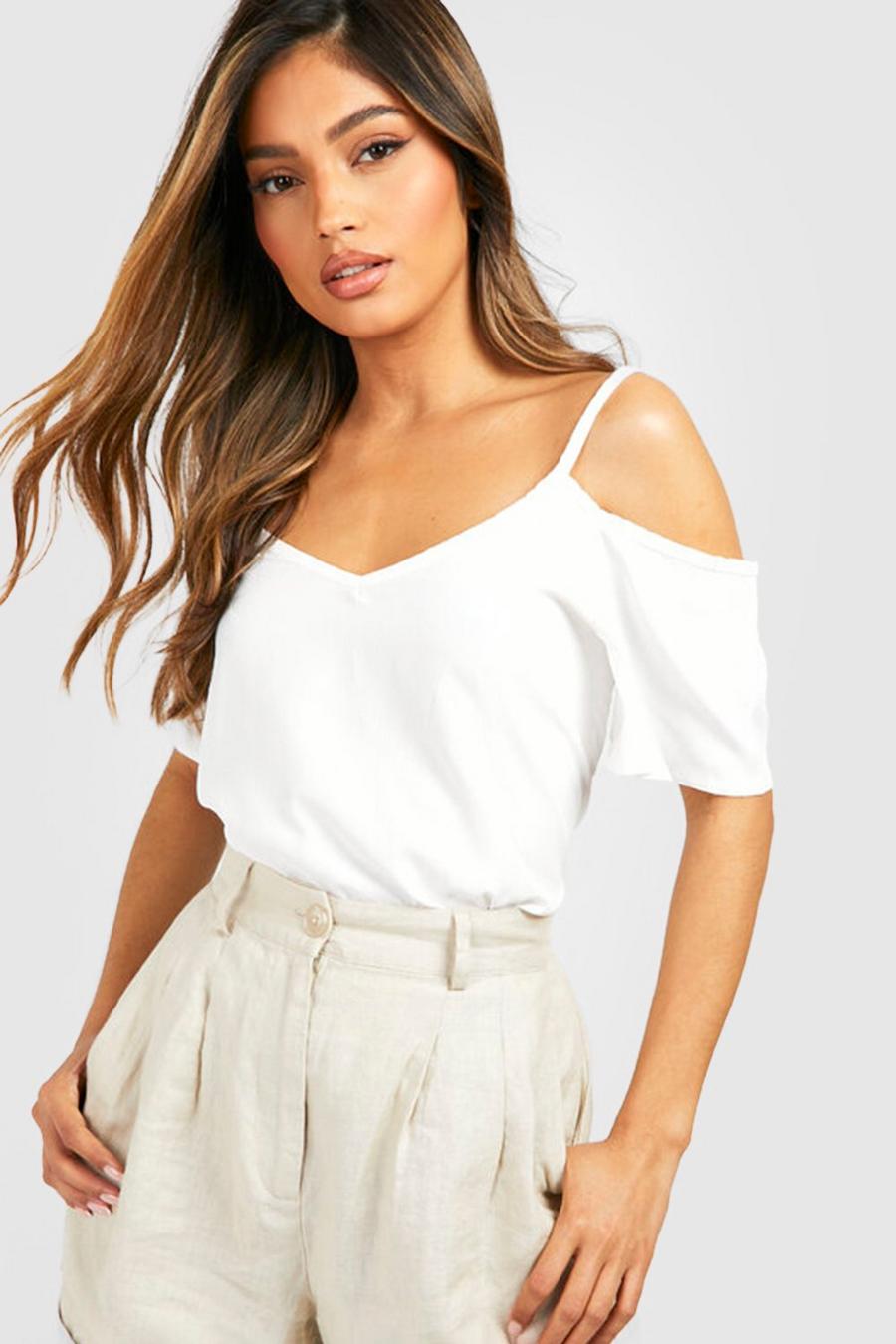 White Off shoulder-topp med smala axelband