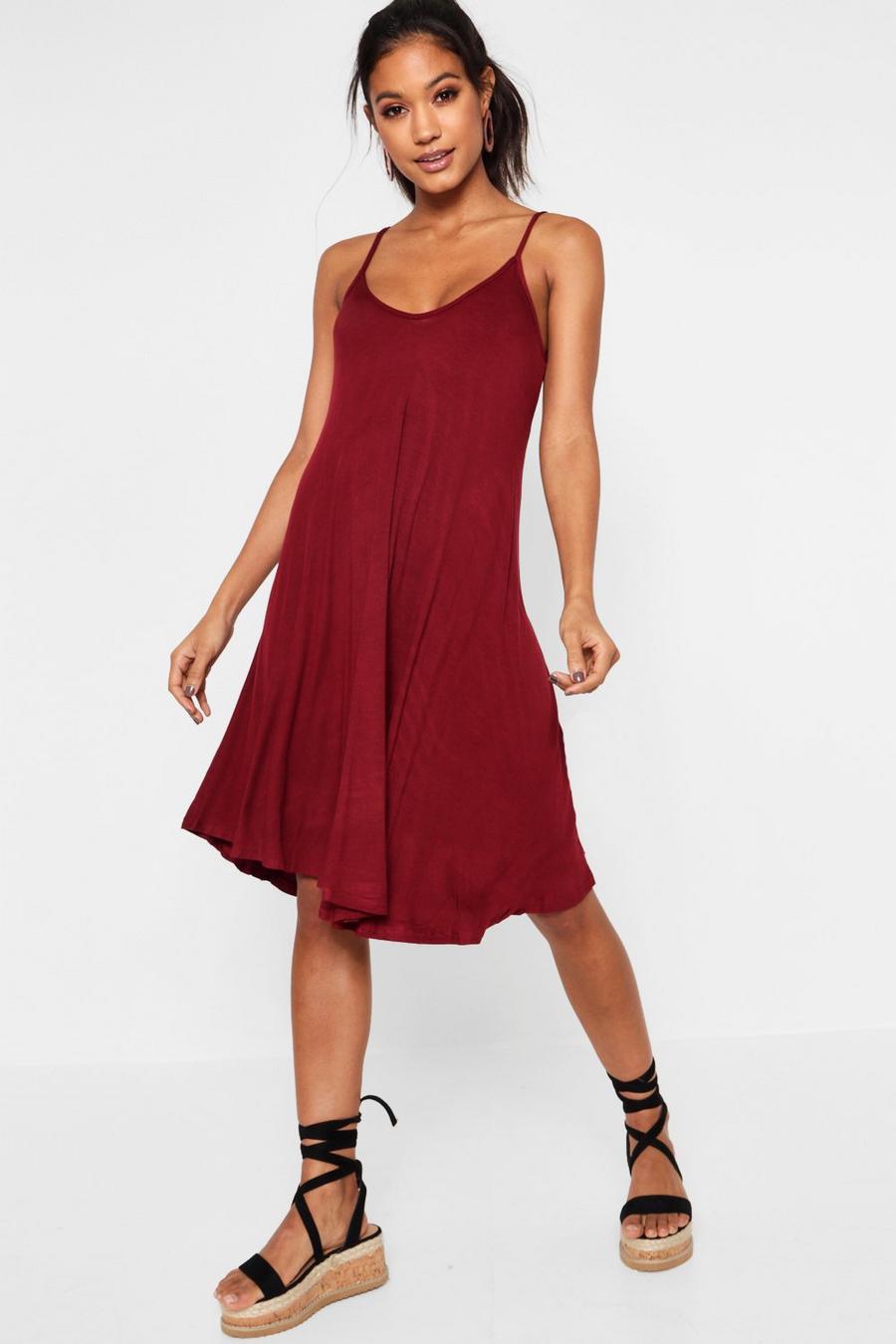 Merlot red Strappy Swing Dress image number 1