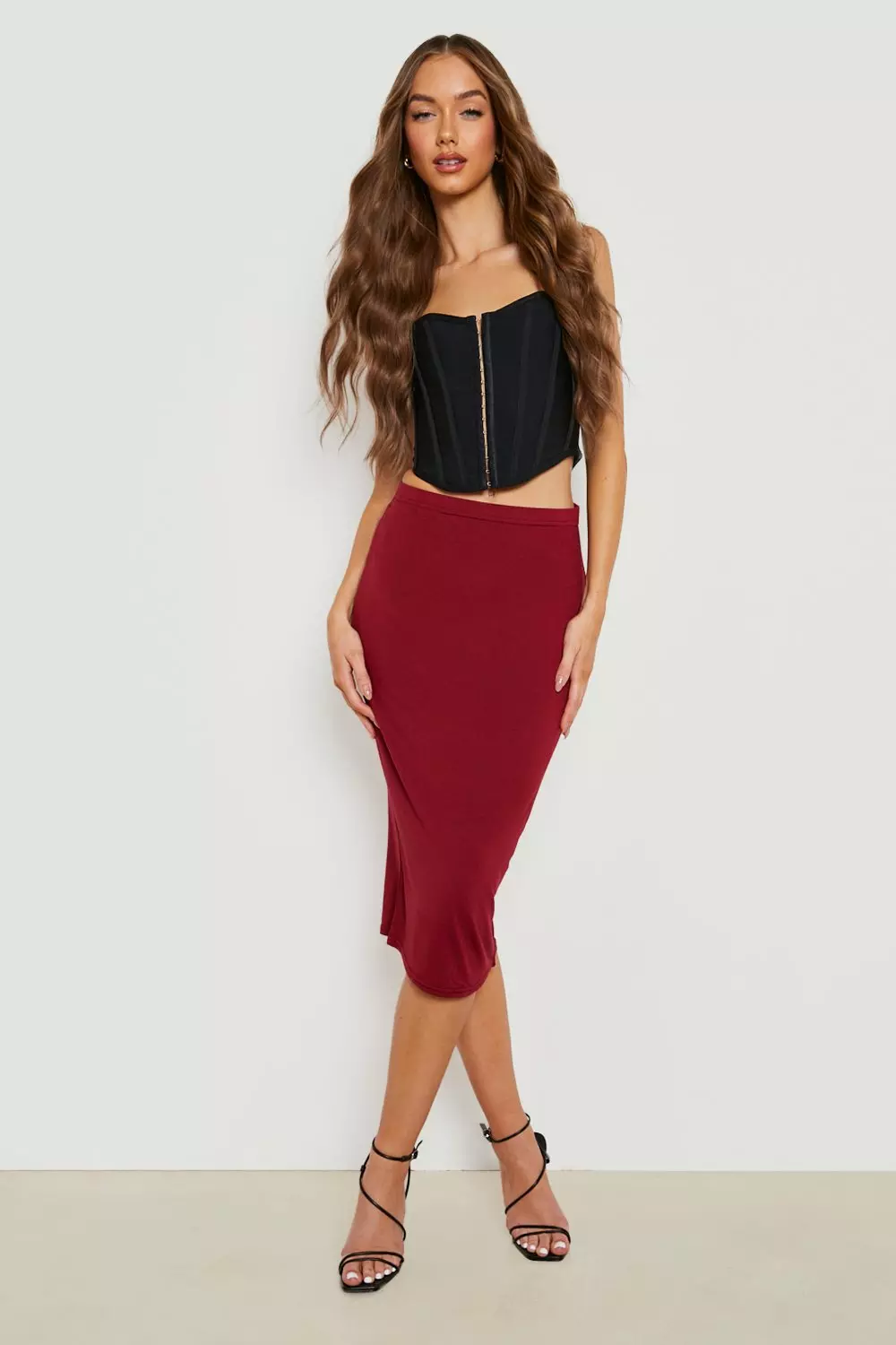 High waisted on sale jersey midi skirt