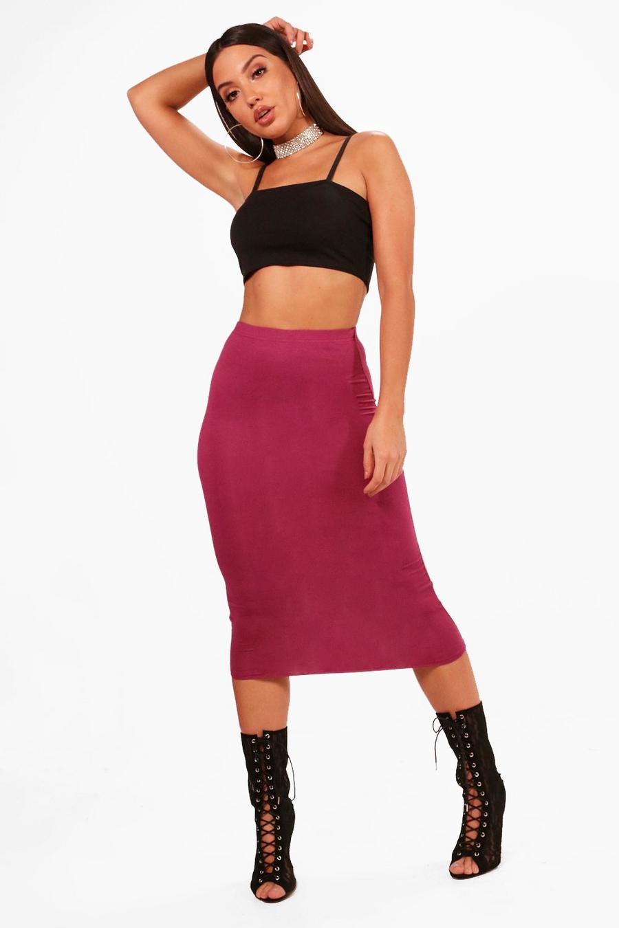 Magenta Basics High Waisted Jersey Midi Skirt image number 1