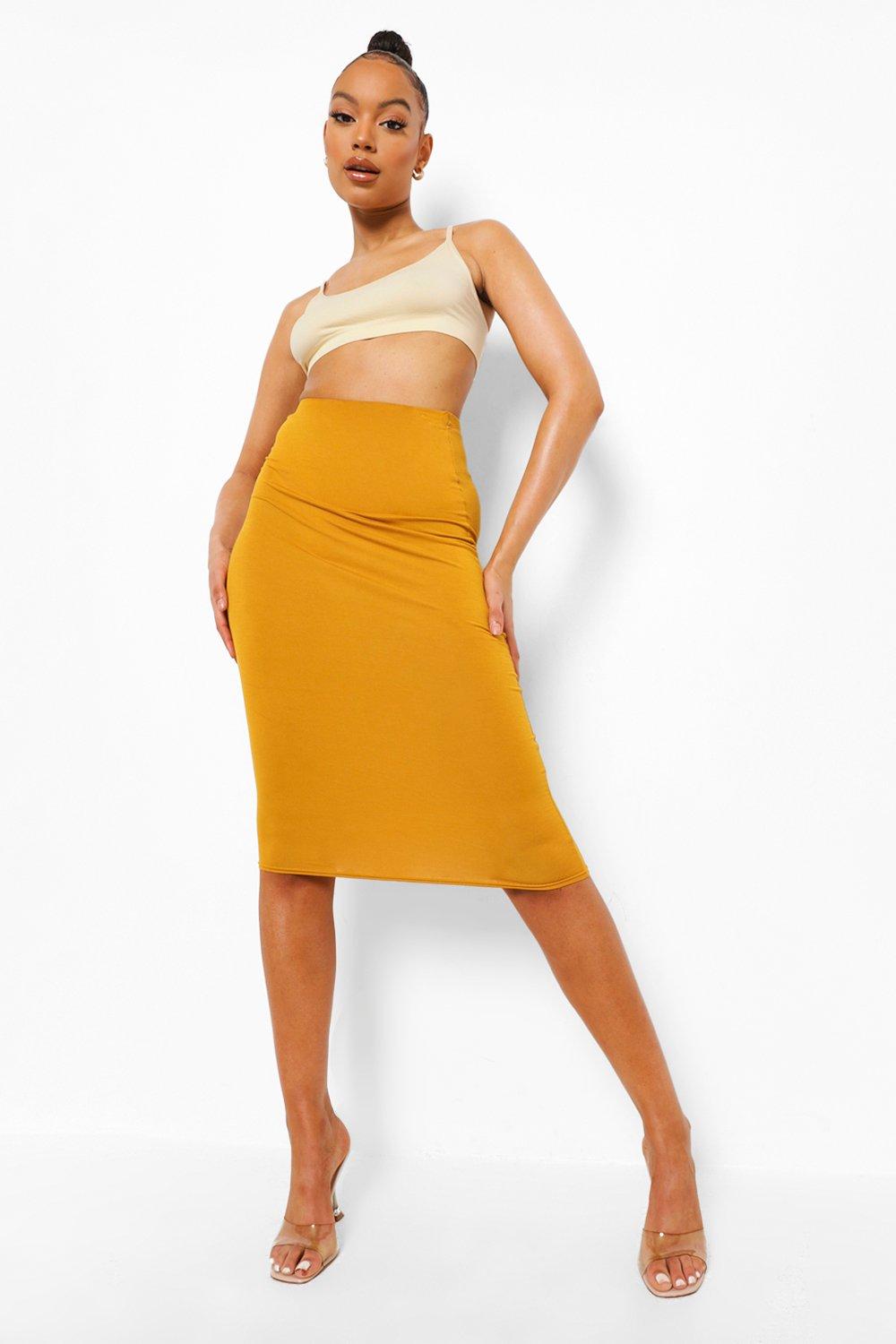 High waisted clearance mustard yellow skirt