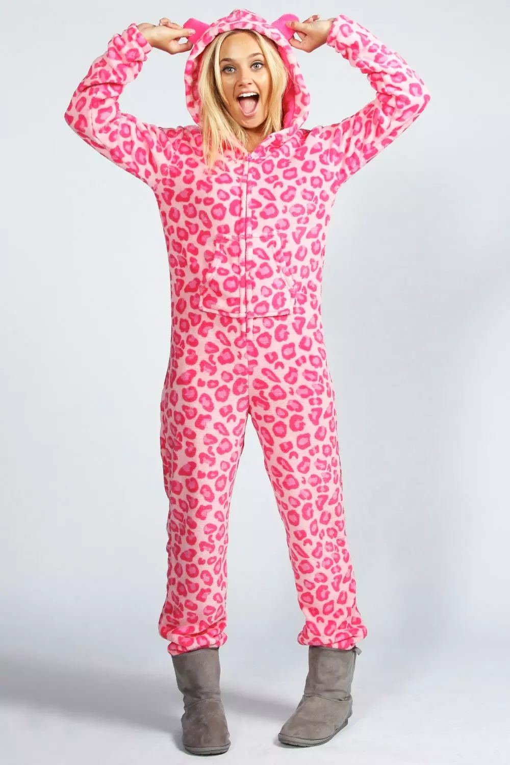 Pink Lara Leopard Print Hooded Onesie alternative image