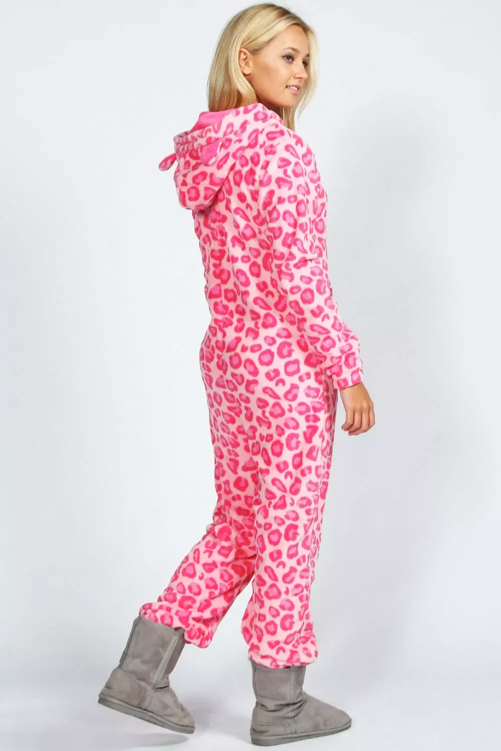 Pink Lara Leopard Print Hooded Onesie alternative image
