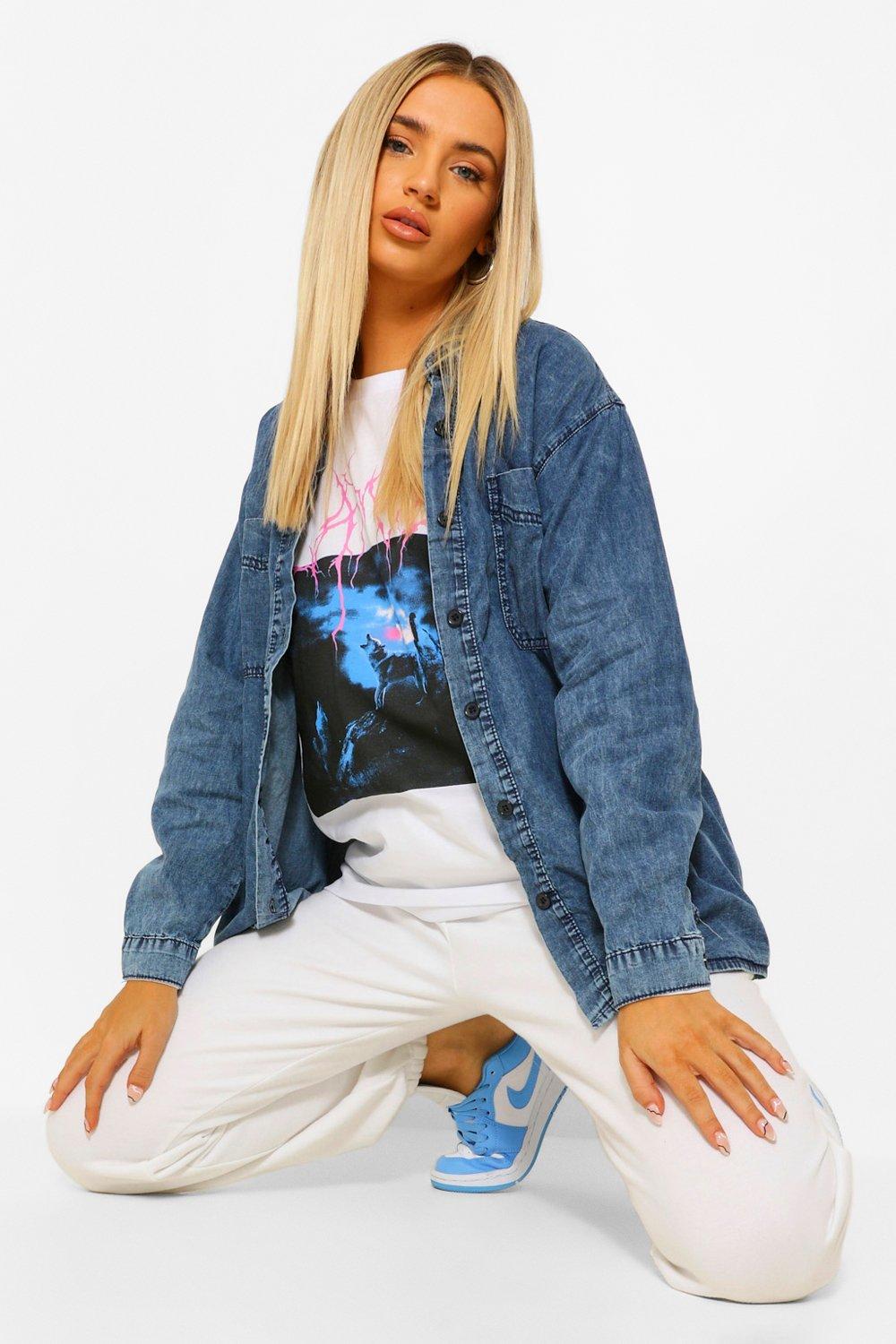 acid wash denim shirt womens