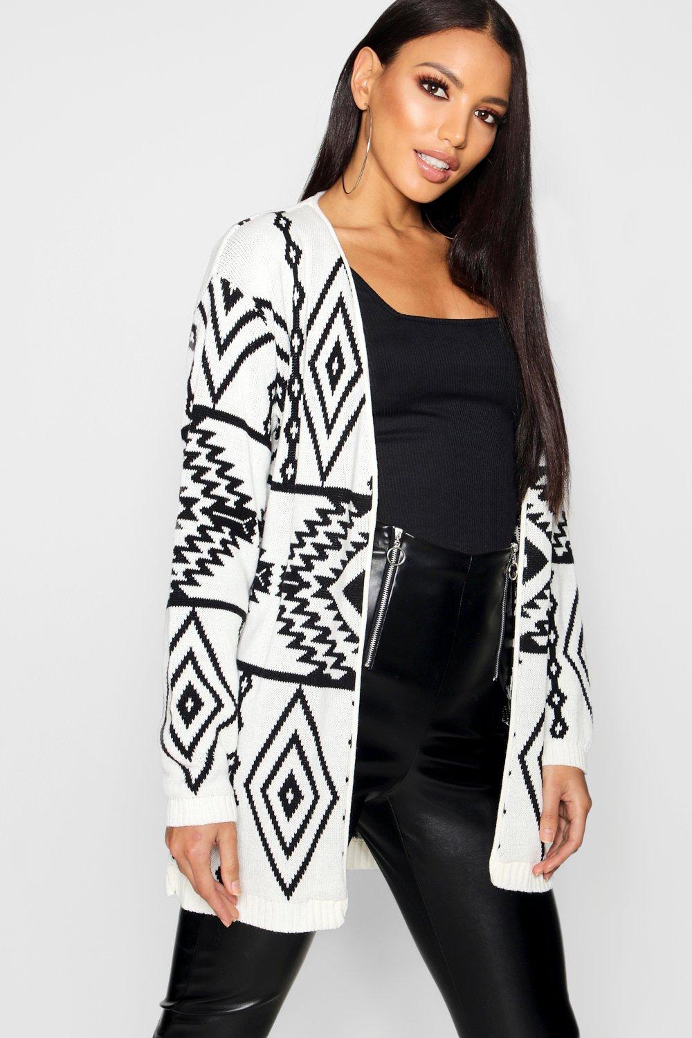 Women's Aztec Print Cardigan - Cream