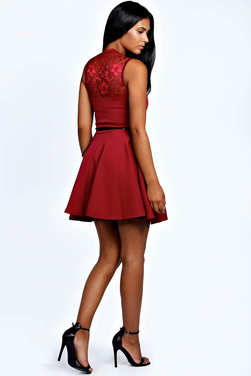 Nadine Scallop Lace Belted Skater Dress