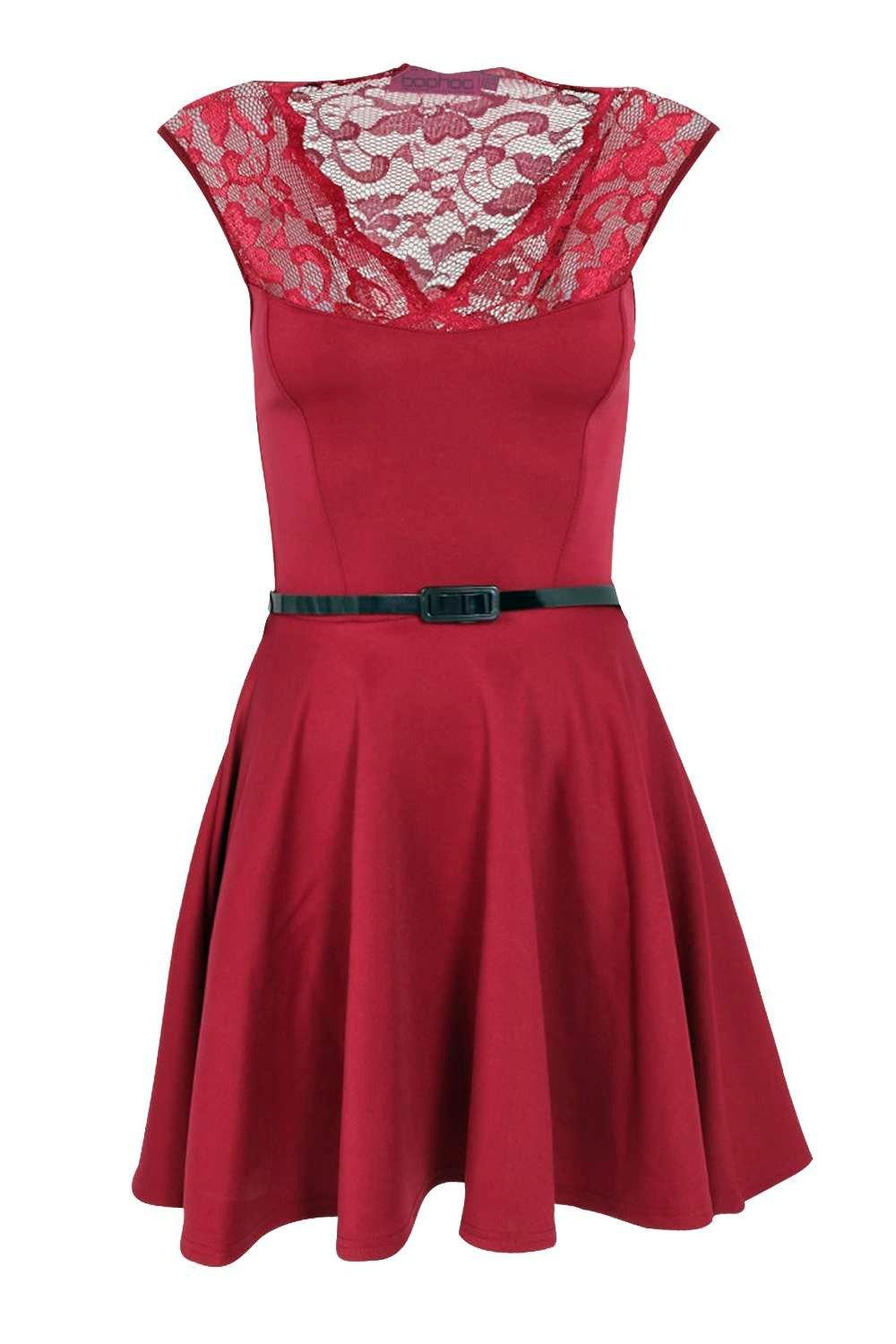 Nadine Scallop Lace Belted Skater Dress