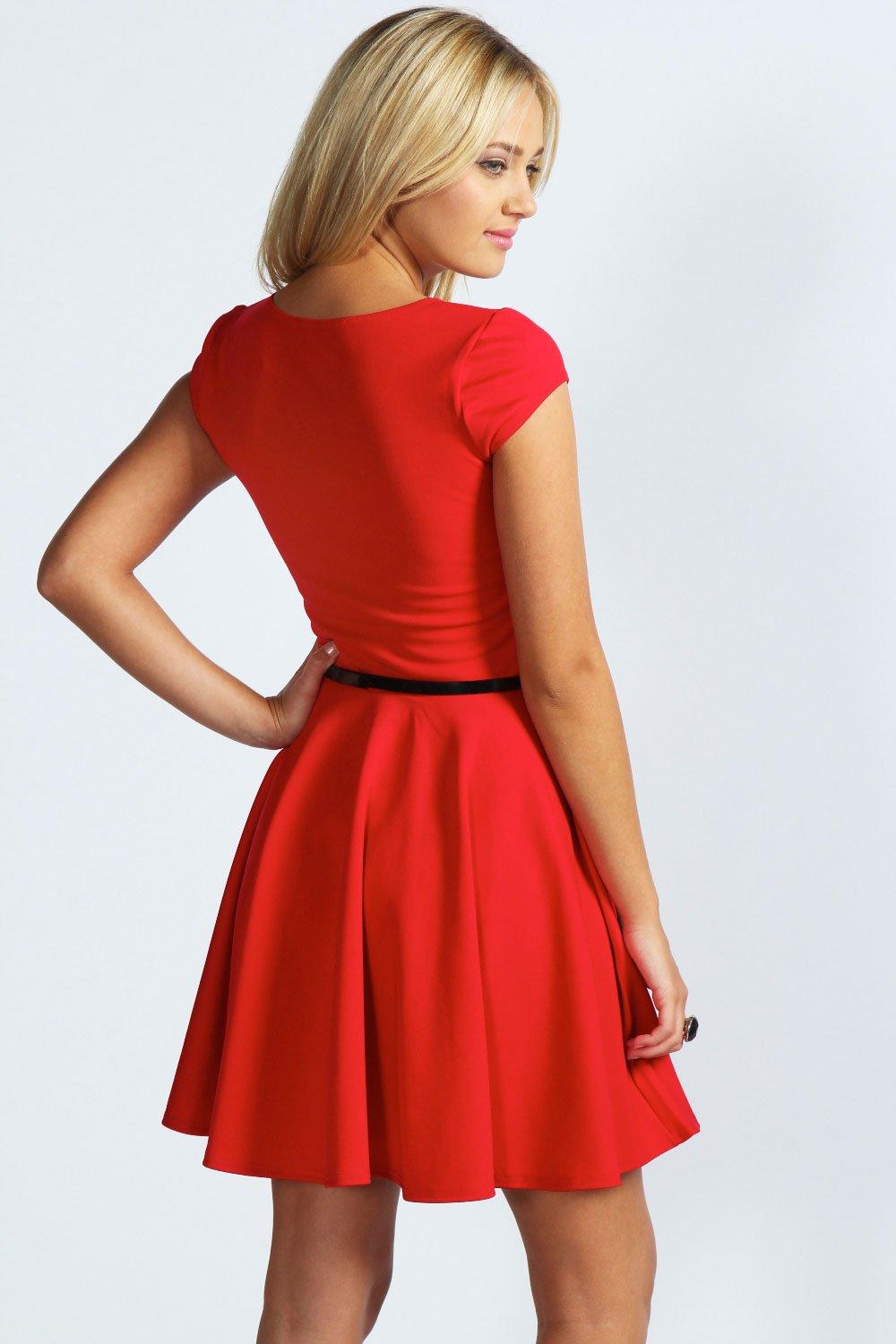 Sweetheart Neck Skater Dress boohoo UK