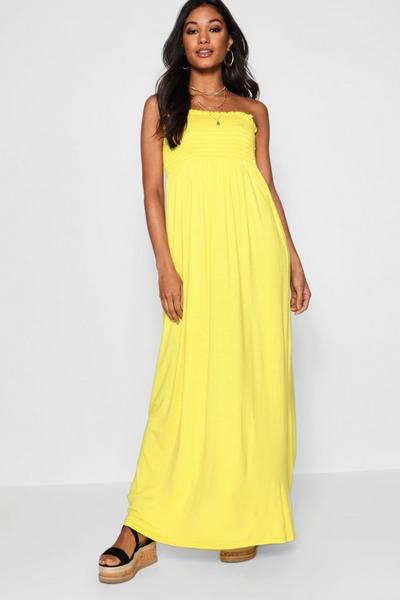 boohoo yellow Shirred Bandeau Maxi Dress