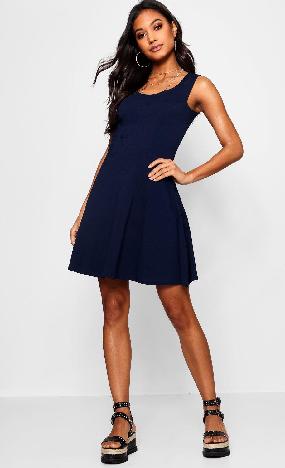 boohoo navy skater dress