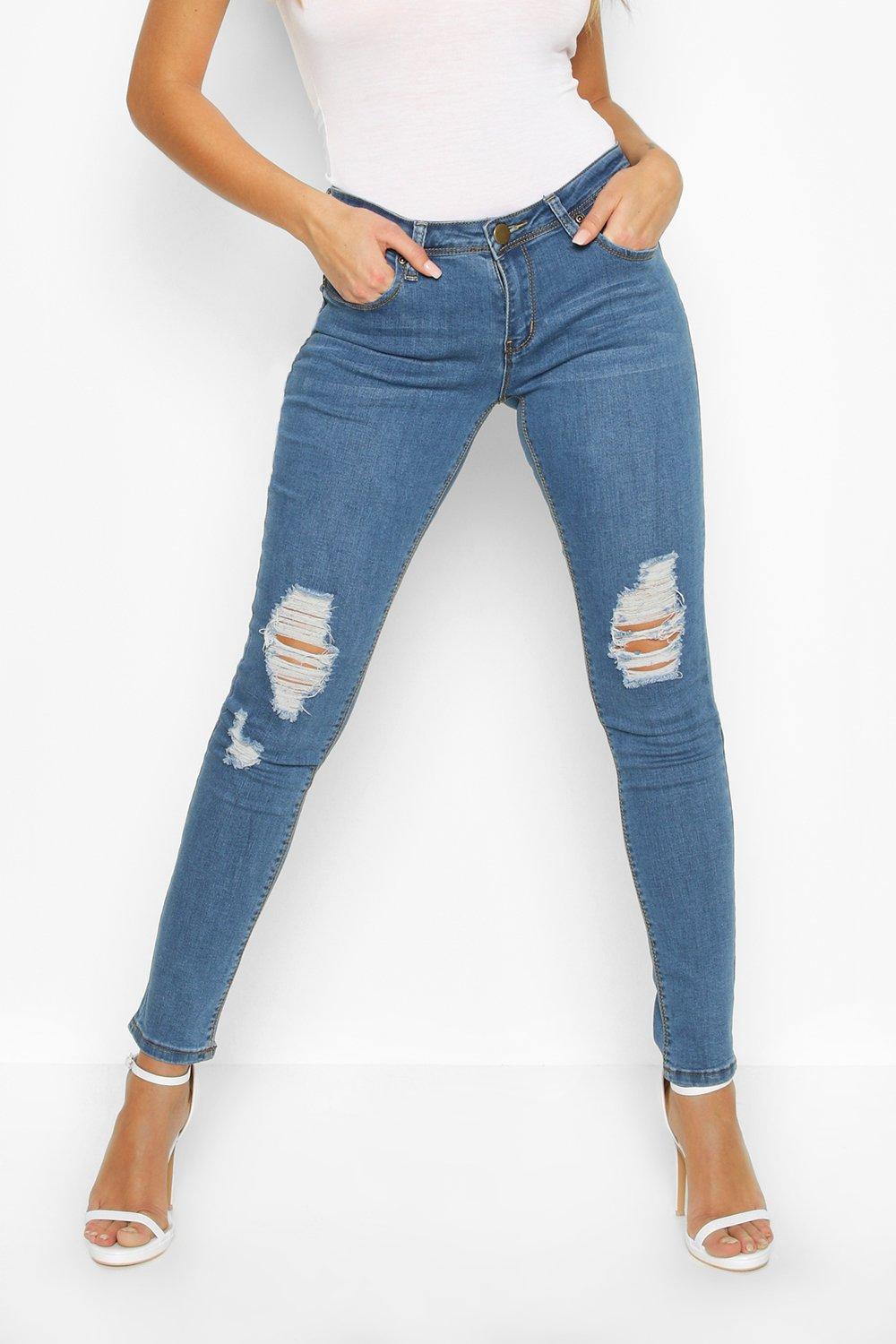 low rise skinny ripped jeans