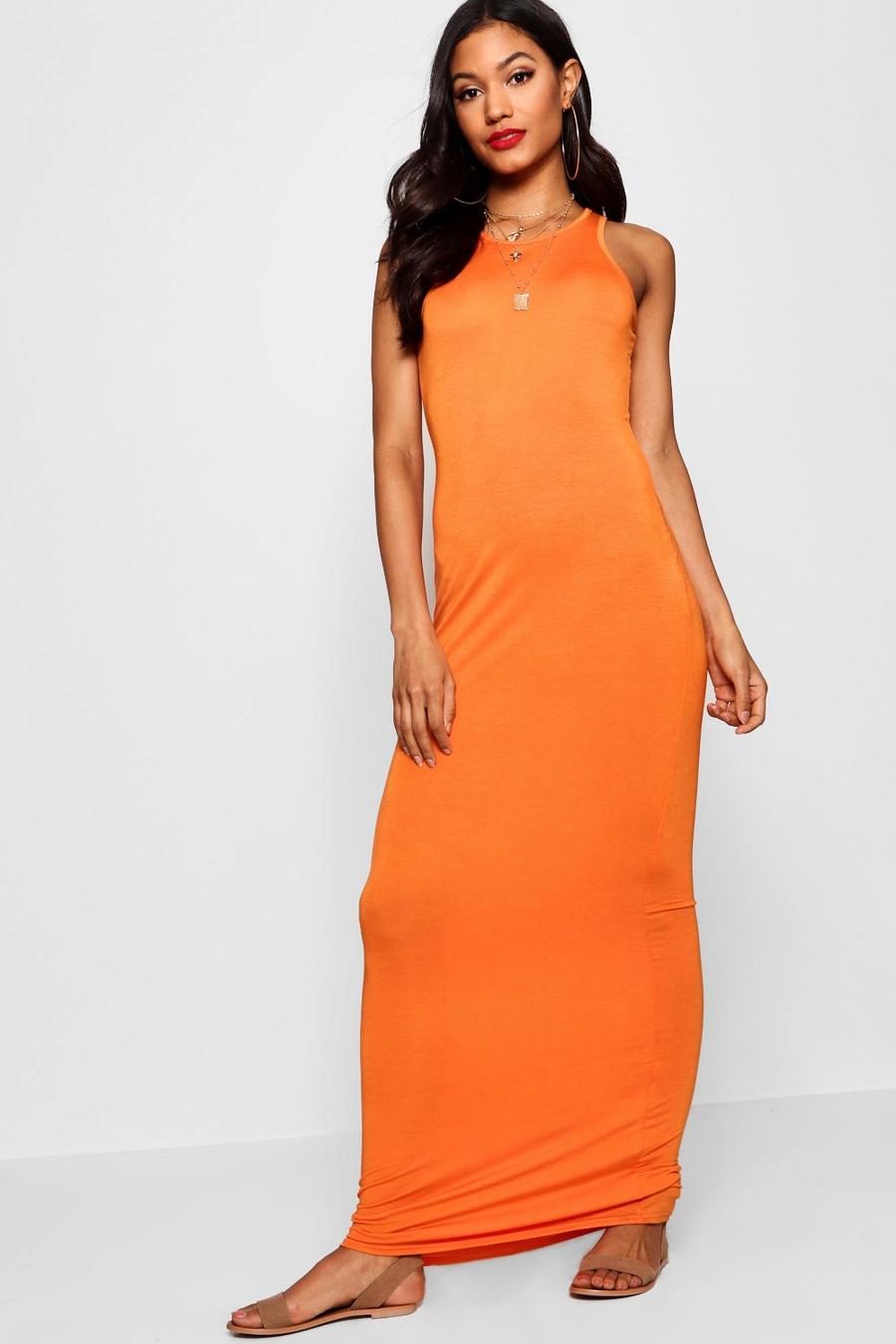 Orange Basic Racer Front Sleeveless Maxi Dress image number 1