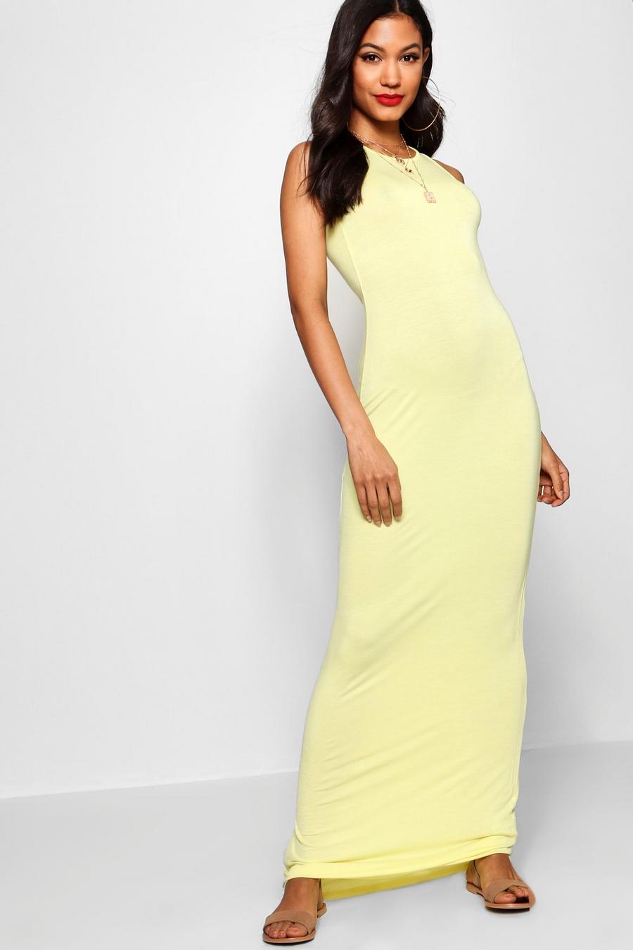 Yellow Basic Racer Front Sleeveless Maxi Dress image number 1