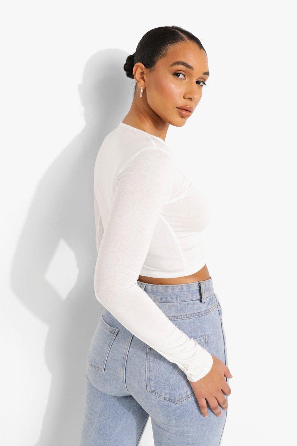 NZSALE  AIM'N OAT WHITE LUXE SEAMLESS CROPPED LONG SLEEVE