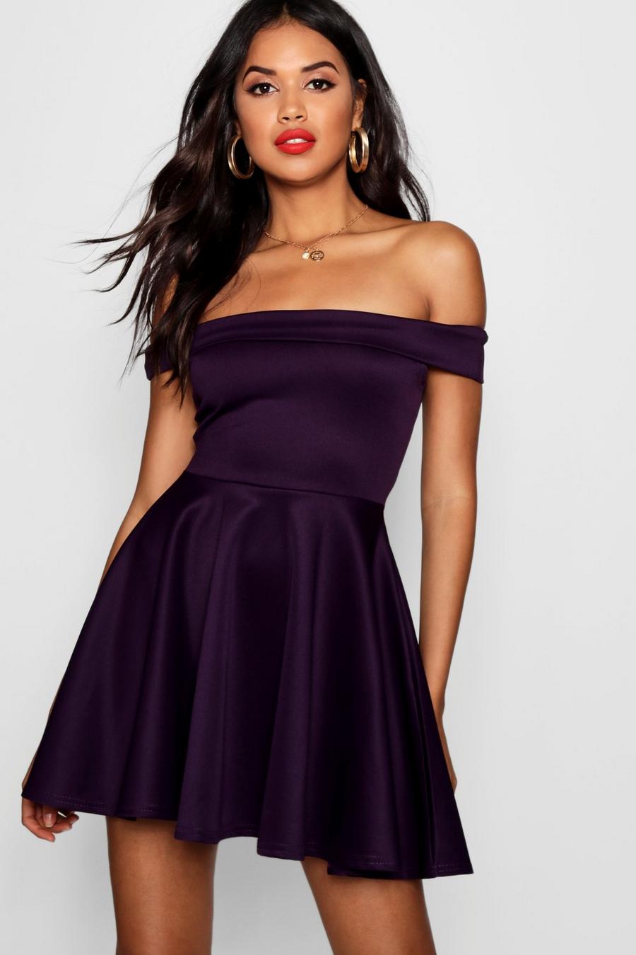 Grape purple Off The Shoulder Skater Dress
