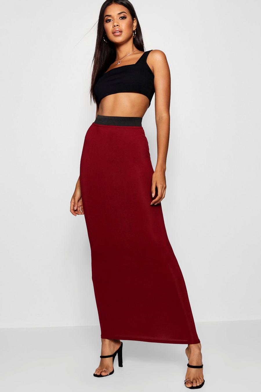 Wine Jersey Maxi Rok Met Contrasterende Taille image number 1