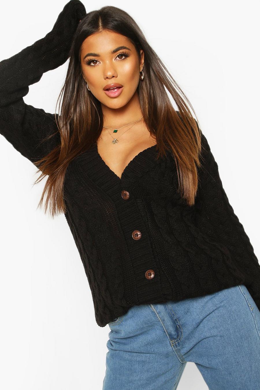 Black Cable Knit Cardigan image number 1