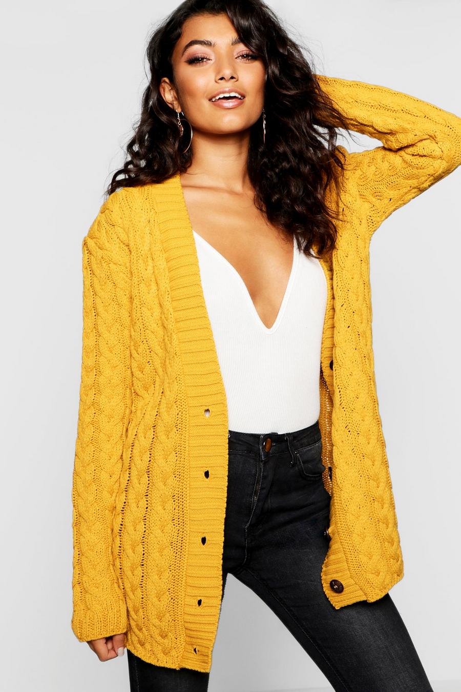 Mustard Cable Knit Cardigan image number 1