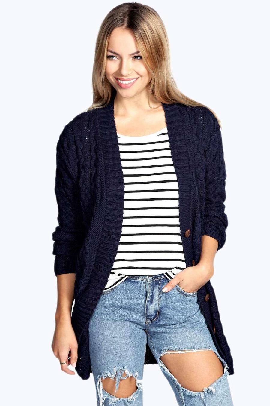 Navy Cable Knit Cardigan image number 1