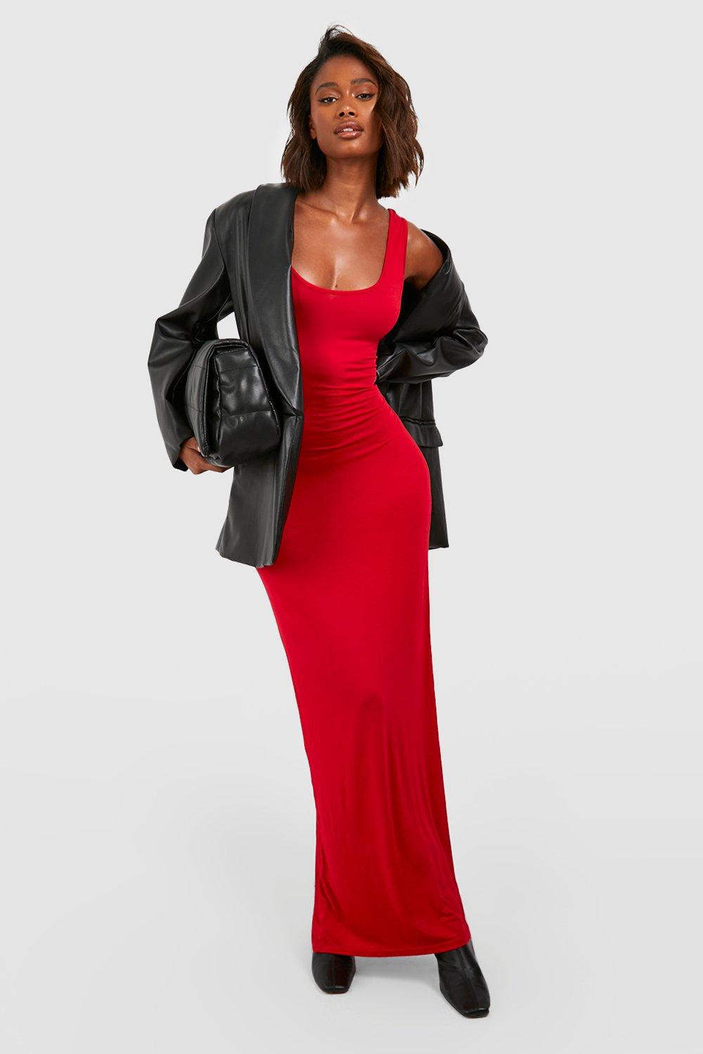 red maxi dress boohoo