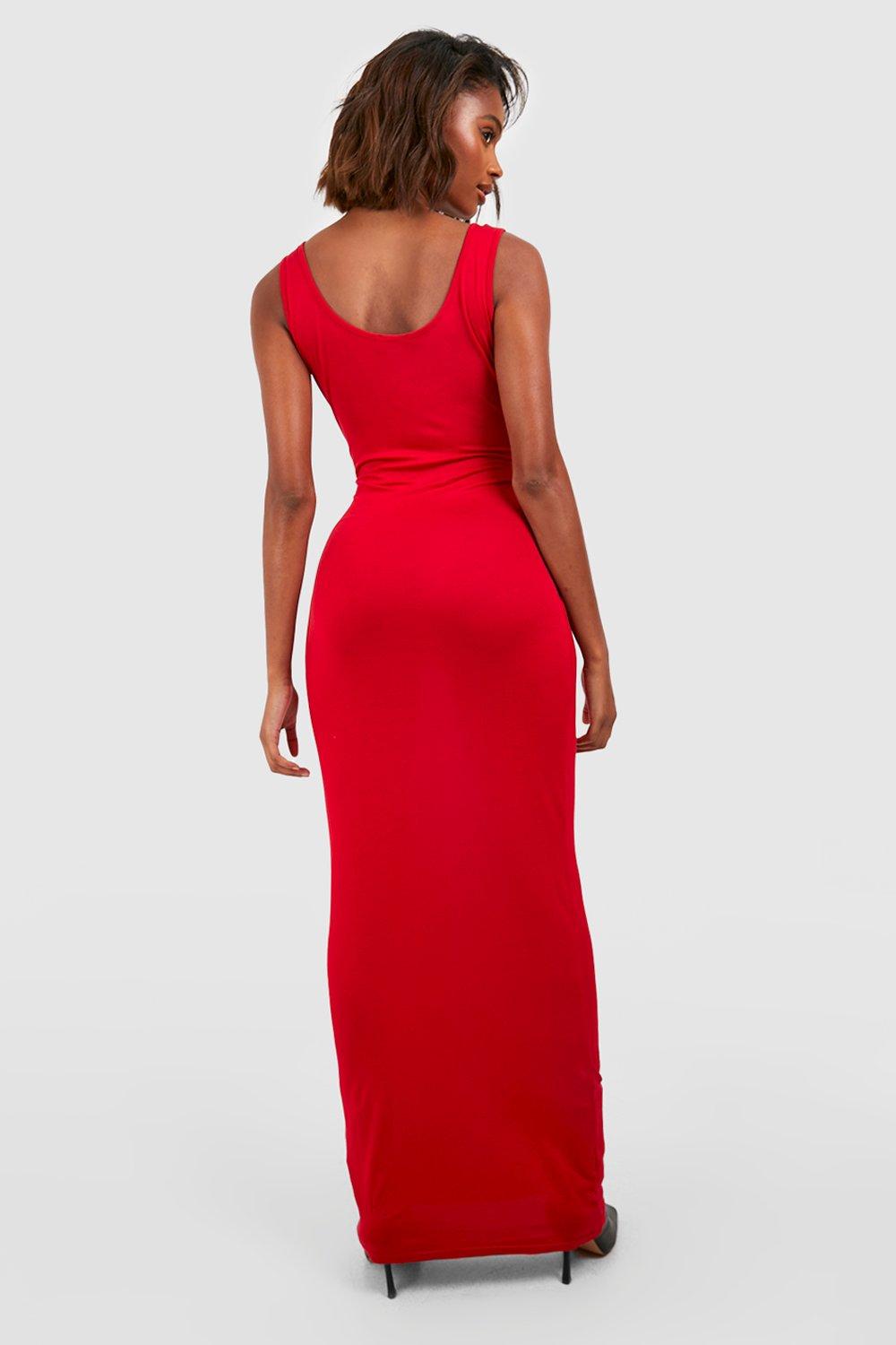 red maxi dress boohoo