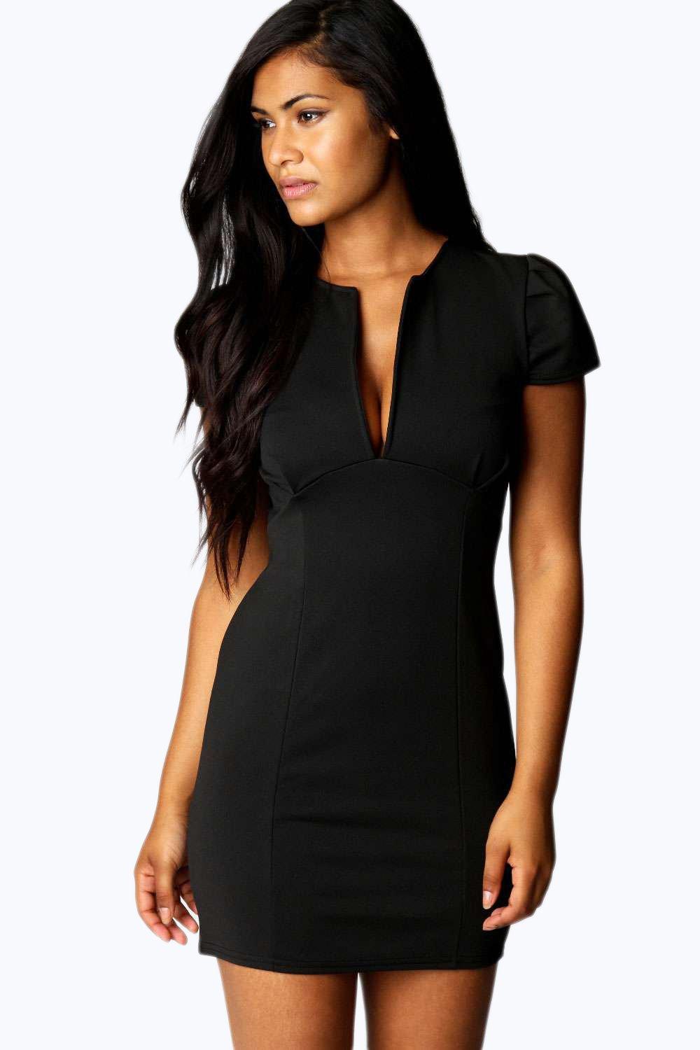 black cap sleeve bodycon dress