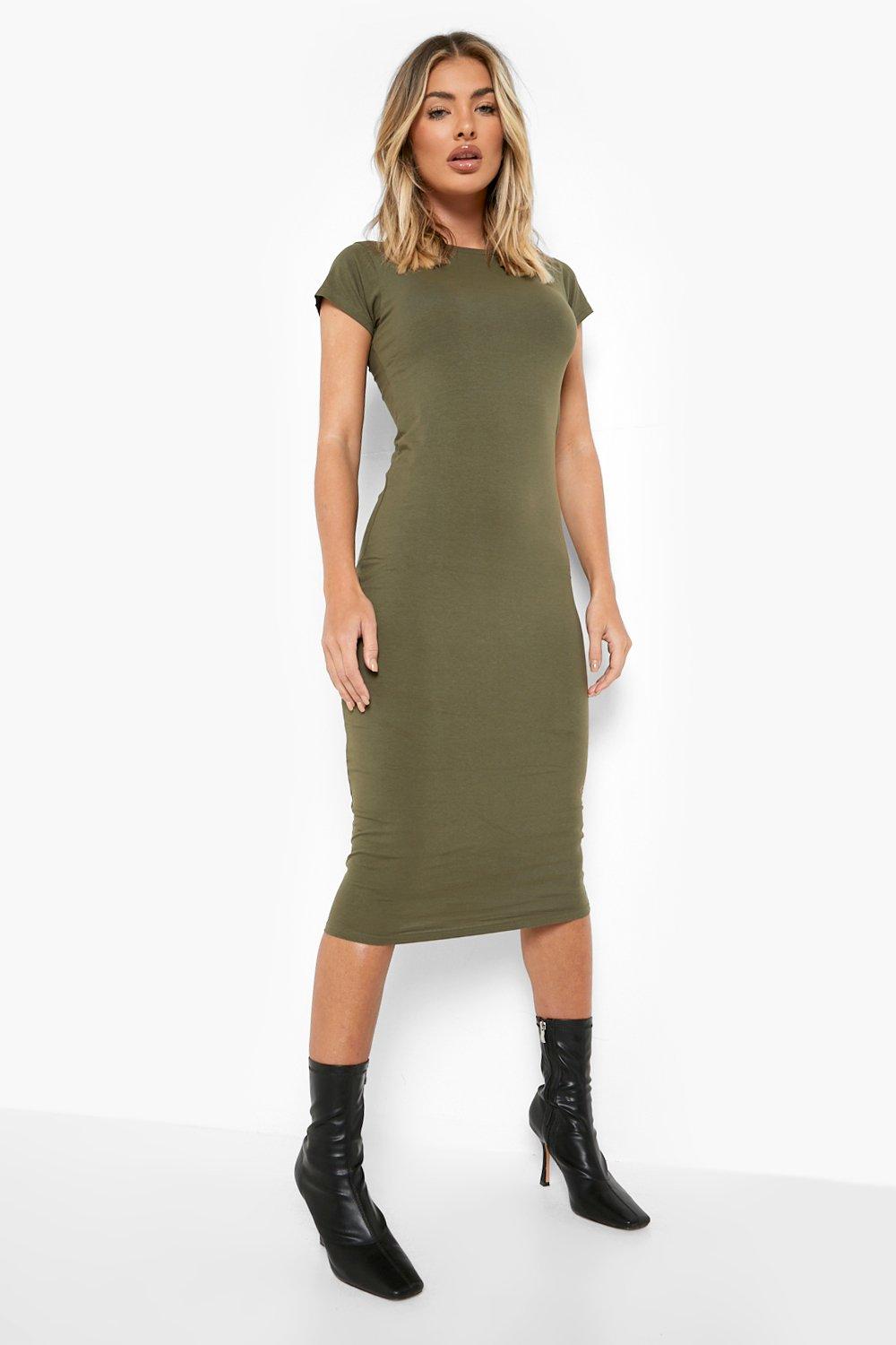 Cap sleeve jersey bodycon cheap midi dress