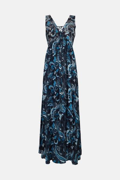 Oasis navy Embellished Paisley Lattice Maxi Dress
