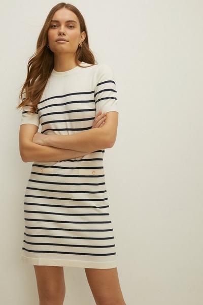 Oasis ivory Short Sleeve Breton Stripe Knitted Dress