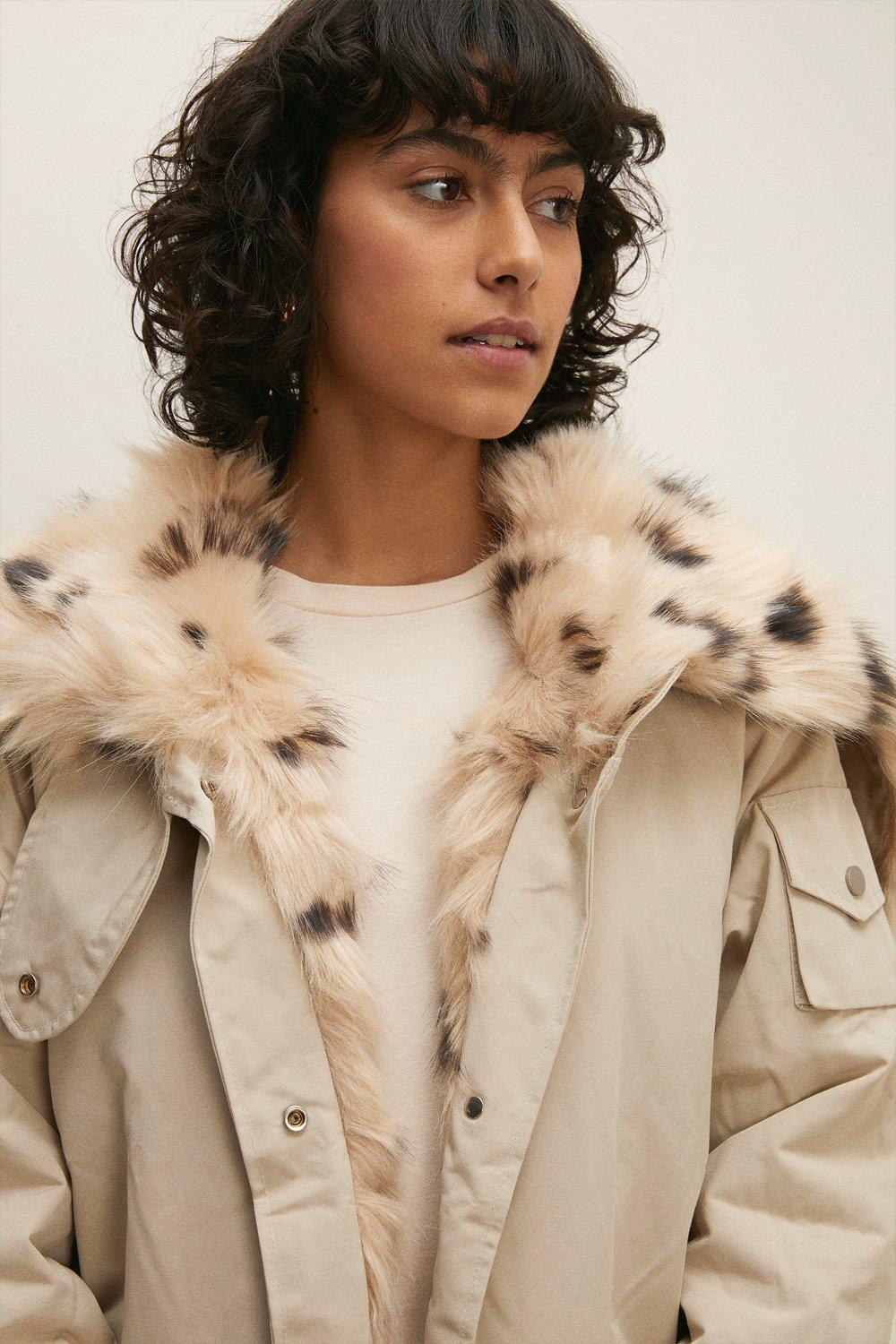 Oasis Faux Fur Spotty Neutral Coat | Debenhams