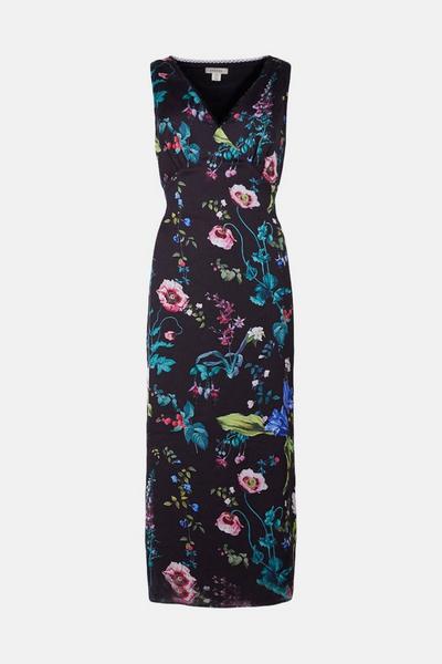 Oasis black Petite V Plunge Floral Printed Satin Dress