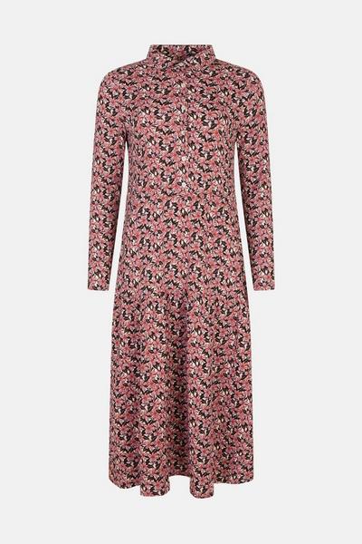 Oasis pink Floral Printed Crinkle Midi Shirt Dress