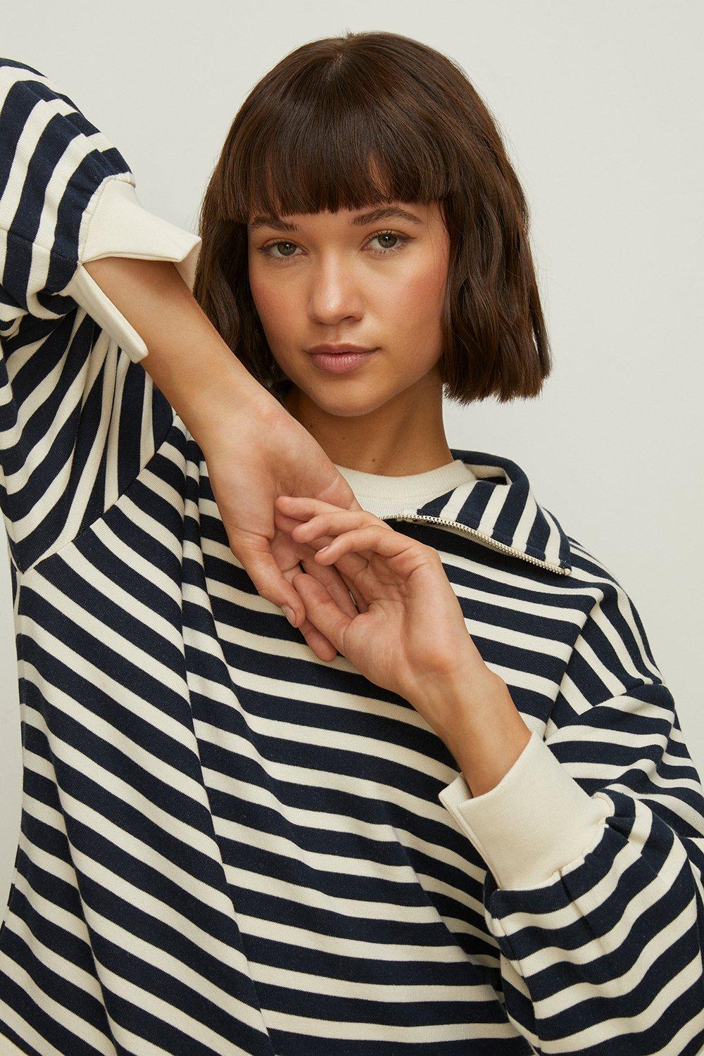 Hoodies & Sweatshirts | Stripe Half Zip Collar Sweatshirt | Oasis