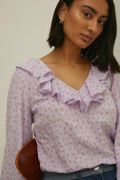 Oasis lilac Textured Ditsy Ruffle Top