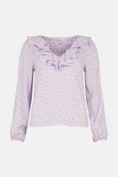 Oasis lilac Textured Ditsy Ruffle Top