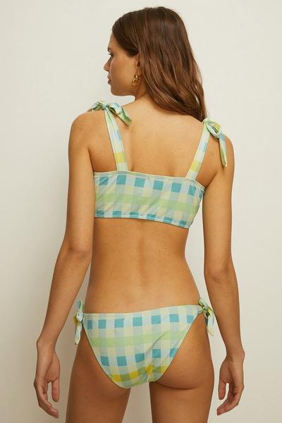 Oasis neon-green Sparkle Gingham Tie Side Bikini Bottom